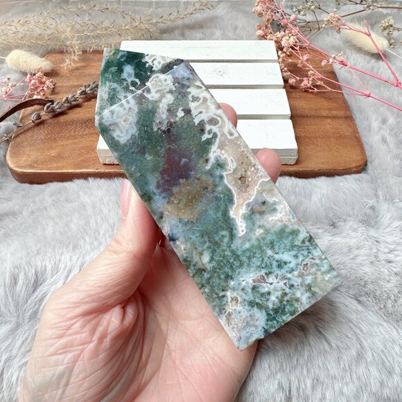 Beautiful Moss Agate Tower Obelisk - Picture 2 of 8